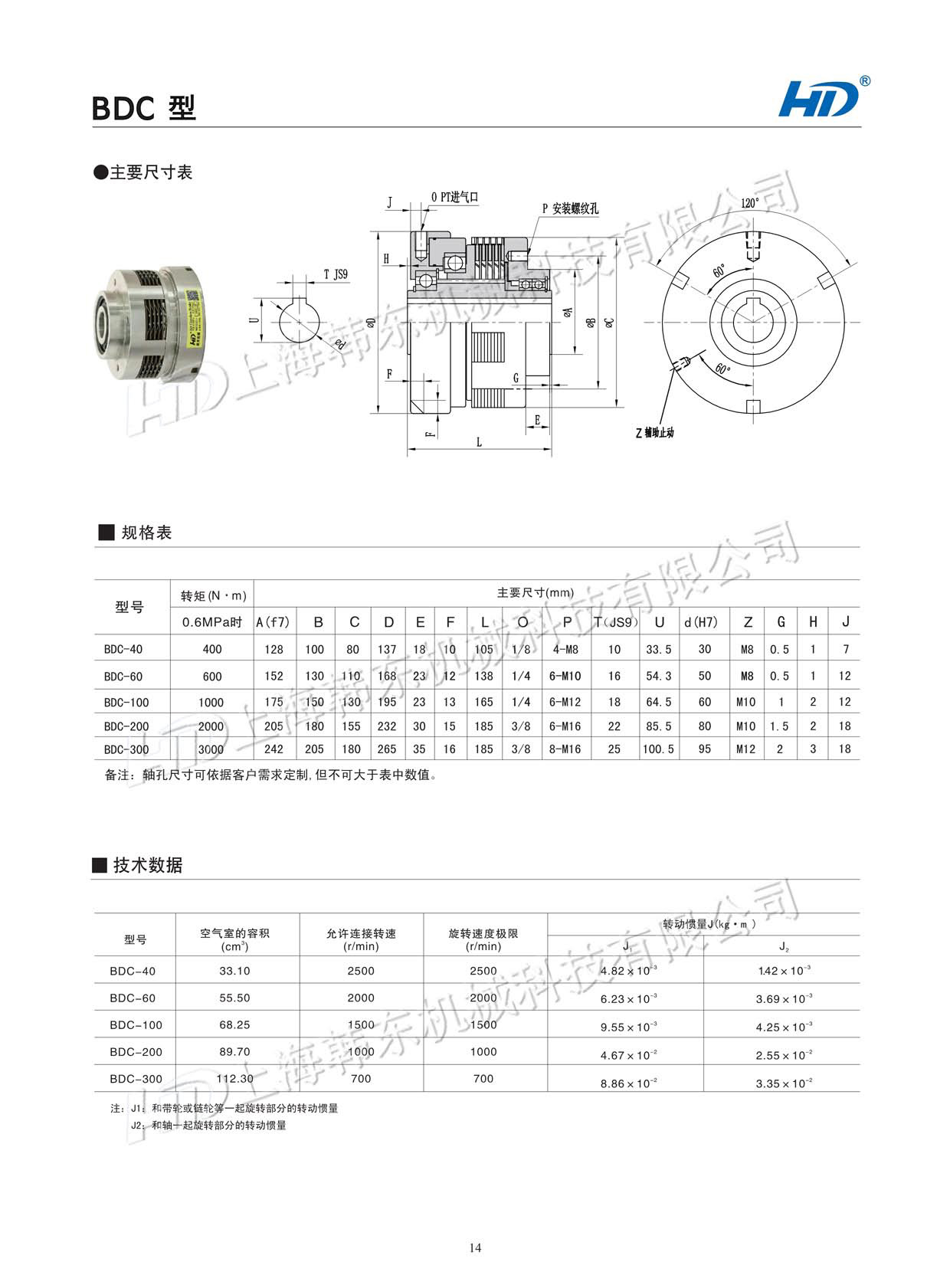 多片式氣動離合器BDC型外形尺寸 氣動離合器BDC