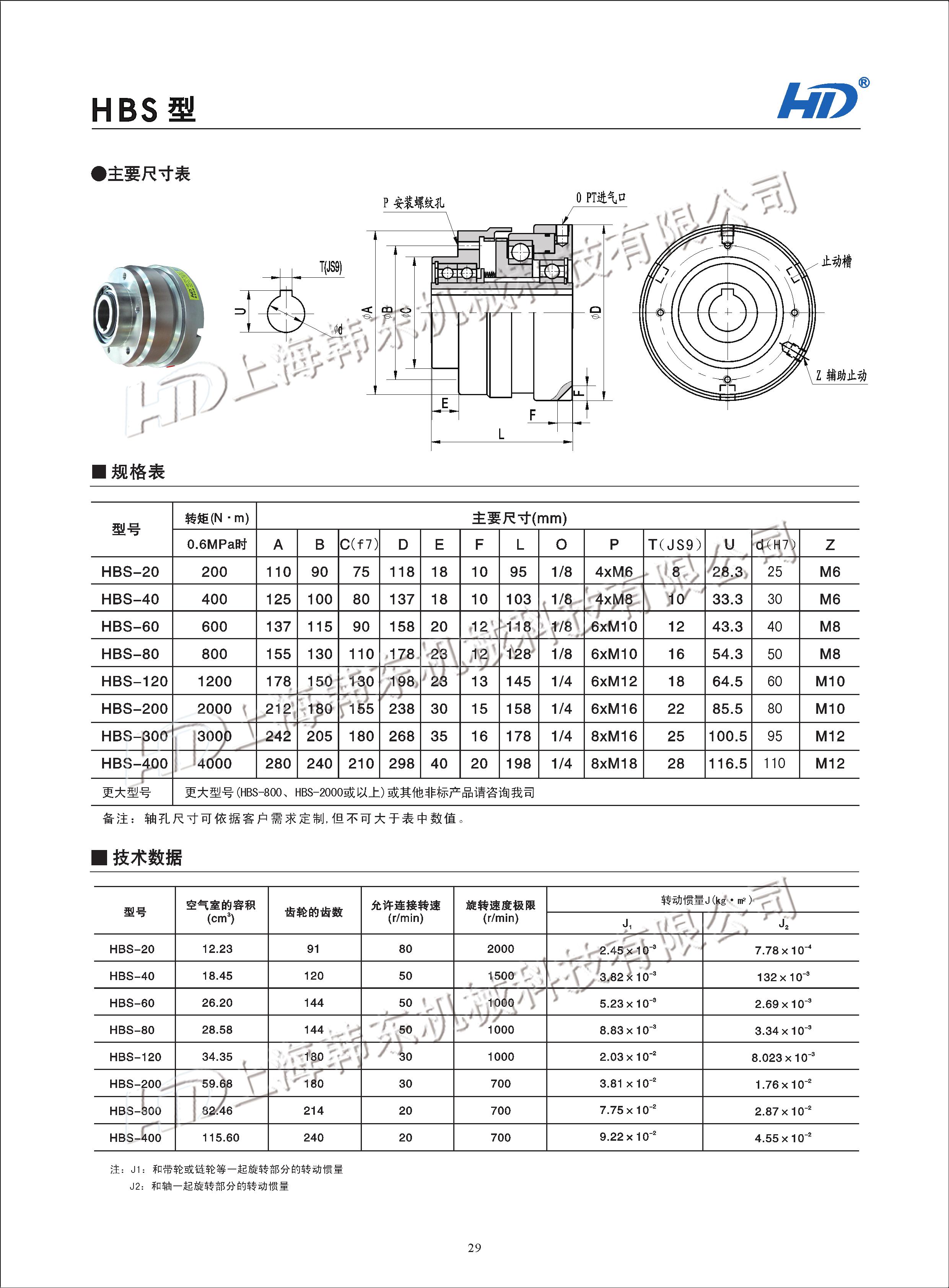 內齒式氣動離合器HBS型號參數 氣動離合器