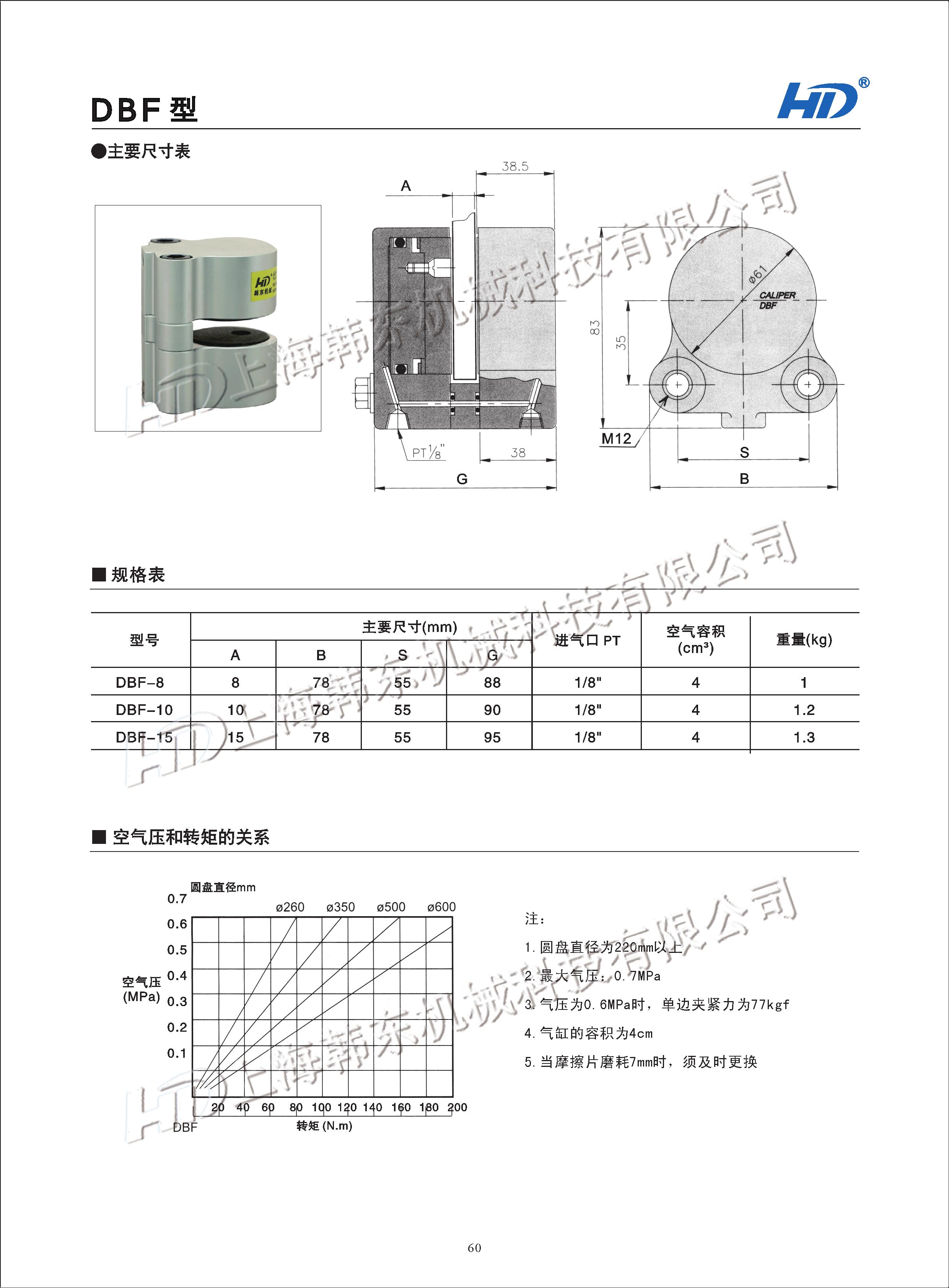 空壓碟式制動(dòng)器DBF型外形尺寸 空壓碟式制動(dòng)器