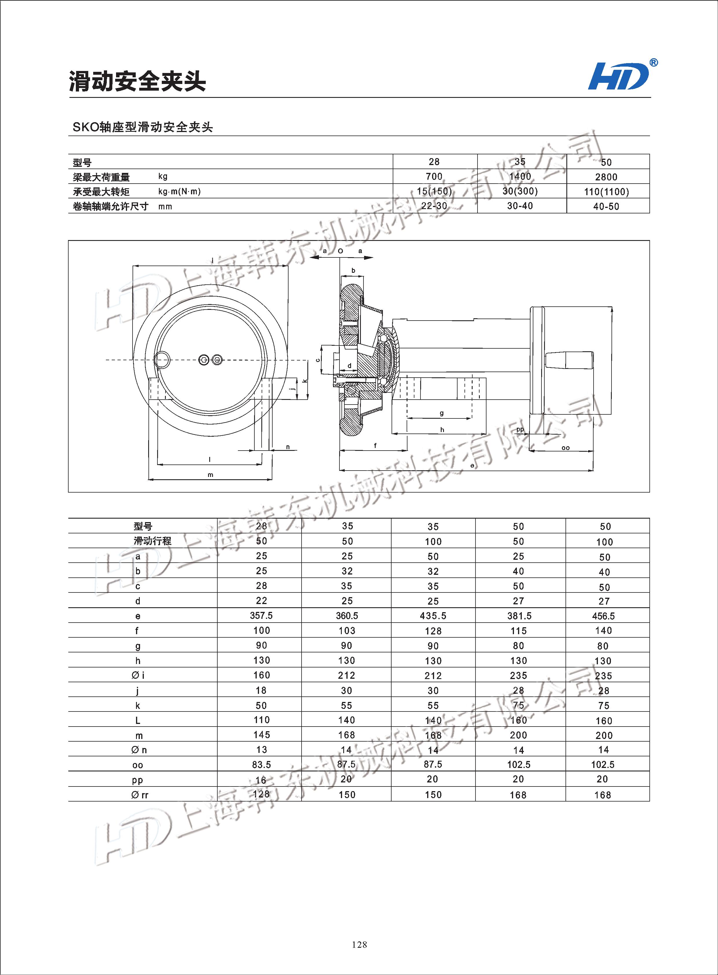 軸座型滑動安全夾頭SKO型參數圖 軸座型滑動安全夾頭